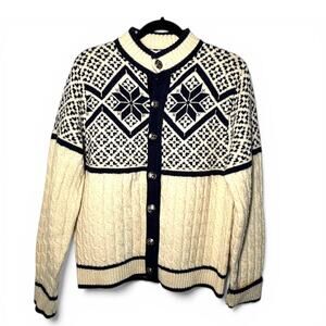 Vintage 80's M Knit Sweater Cardigan Scandinavian Fair Isle Folk Cabincore Women